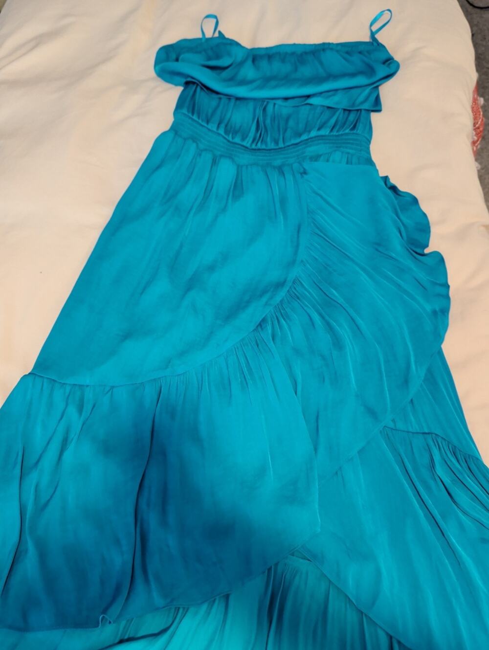 Naked Zebra Teal Blue Tiered Ruffle Maxi Dress Smocked Bodice Chiffon Medium